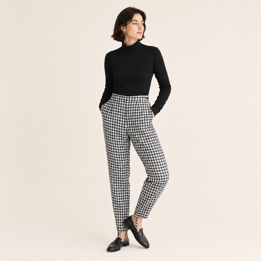 Vintage Talbots Stirrup Pants Womens 12 Black White Plaid High Rise USA 90s